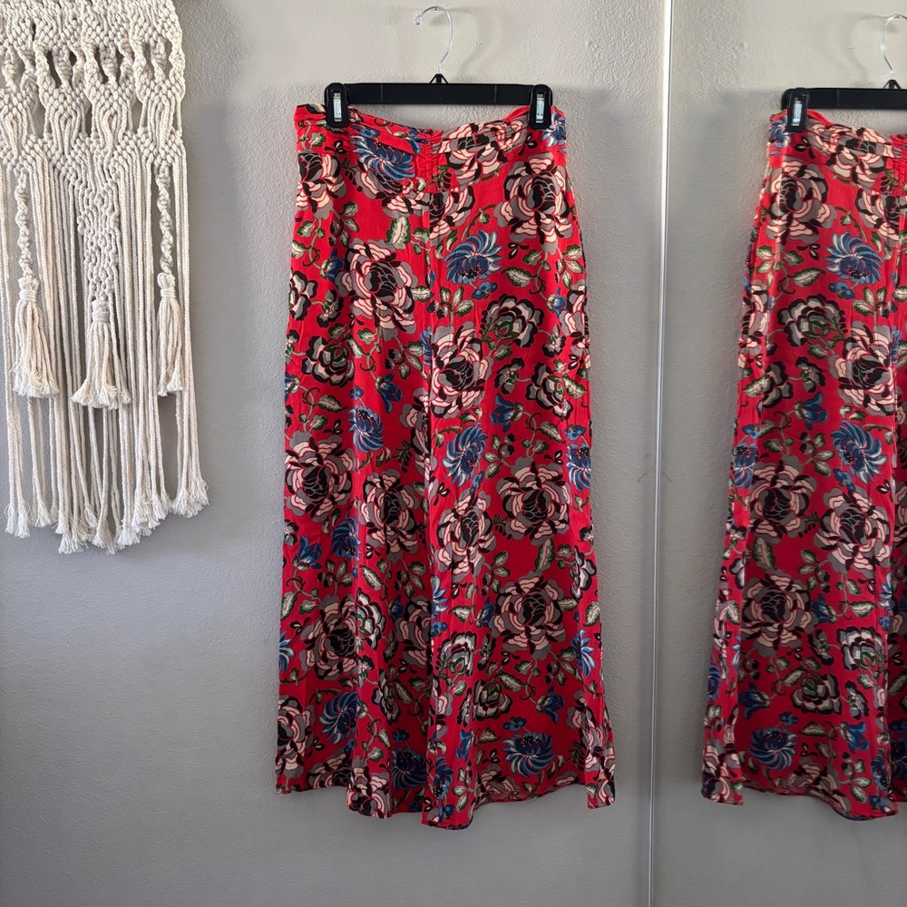 Free People Cropped Vibrant Floral Red Pants